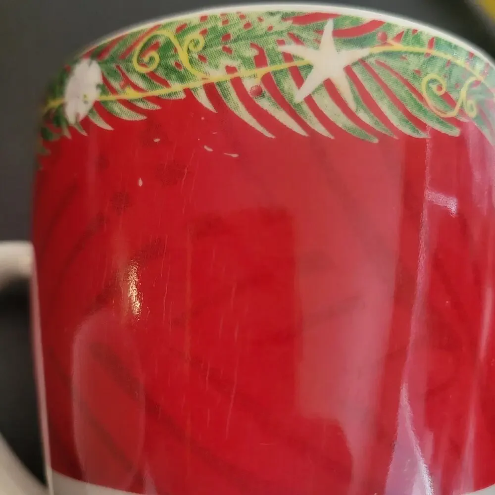 Vintage Oneida Christmas Palm Tree Cups Mugs Sand Dollars Starfish Set of 4 Rare